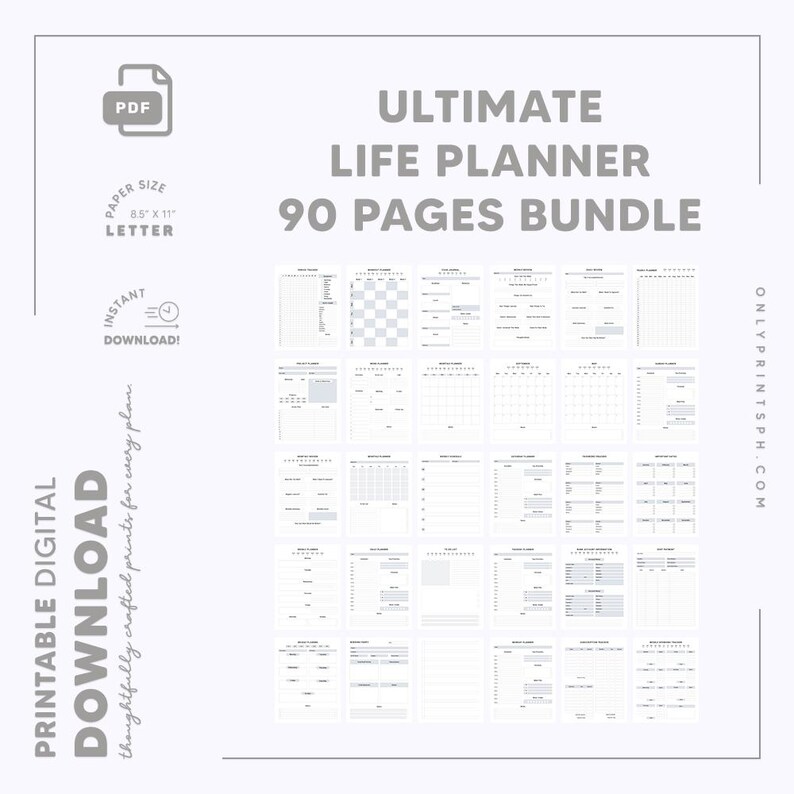 Whole Shop Bundle Lifetime Access! Minimalist Digital Printable Planner Pages Bundle, PDF Daily Monthly Productivity Planner Inserts Refill!