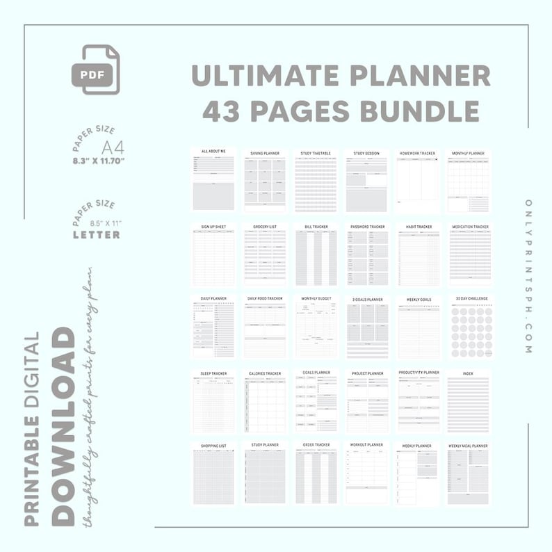 Whole Shop Bundle Lifetime Access! Minimalist Digital Printable Planner Pages Bundle, PDF Daily Monthly Productivity Planner Inserts Refill!
