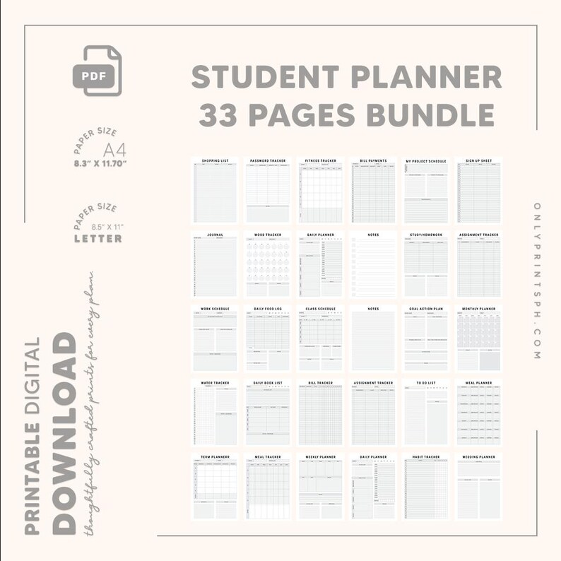 Whole Shop Bundle Lifetime Access! Minimalist Digital Printable Planner Pages Bundle, PDF Daily Monthly Productivity Planner Inserts Refill!