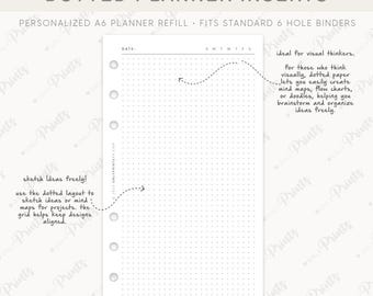Printed A6 Dotted Planner Inserts: 6-Ring Binder Refill, 28 Sheets