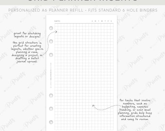Printed A6 Grid Planner Inserts: Minimalist Daily Refills, 28 Sheets