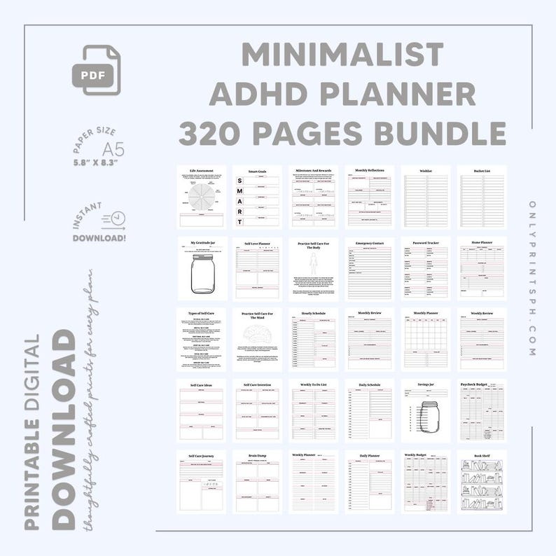 Whole Shop Bundle Lifetime Access! Minimalist Digital Printable Planner Pages Bundle, PDF Daily Monthly Productivity Planner Inserts Refill!