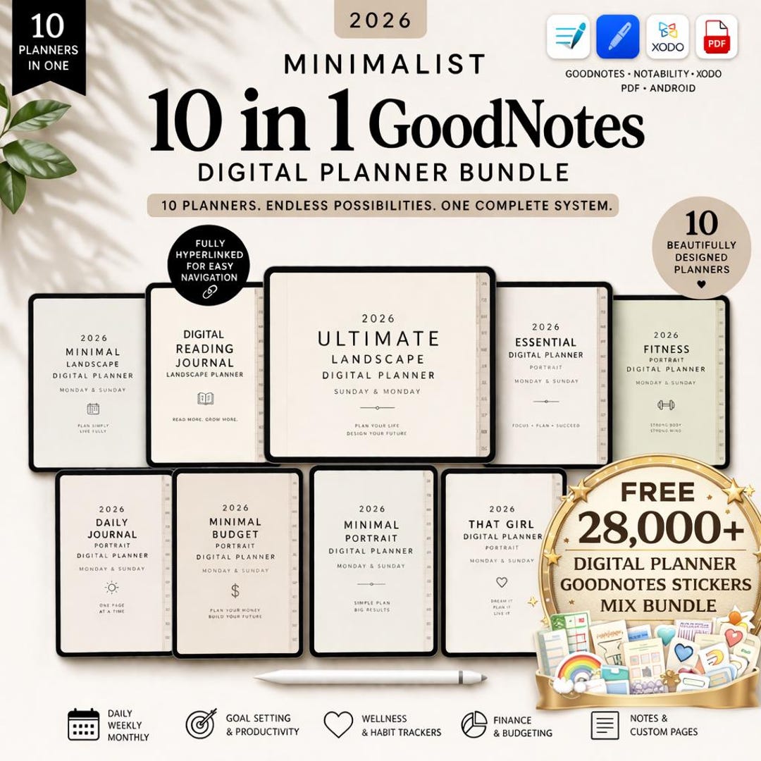 28,000+ Digital Planner Goodnotes Sticker Mix, 2026 Minimalist 10-in-1 ...