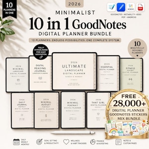 28,000+ Digital Planner Goodnotes Sticker Mix, 2026 Minimalist 10-in-1 Digital Planner Bundle (GoodNotes, Notability, PDF)