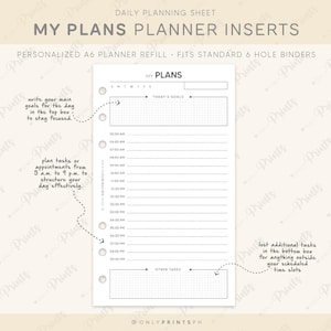 28 insertos de planificador A6 impresos Mis planes: Recambios minimalistas para carpeta de 6 anillas