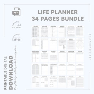 Whole Shop Bundle Lifetime Access! Minimalist Digital Printable Planner Pages Bundle, PDF Daily Monthly Productivity Planner Inserts Refill!