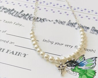 Tooth Fairy Necklace With Pearls and Sterling Silver Chain