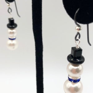 Large White Frosty Snowman Earrings. You Choose Ear Wire and Scarf Color image 5