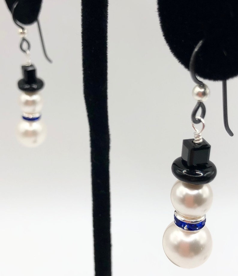 Large White Frosty Snowman Earrings. You Choose Ear Wire and Scarf Color image 5