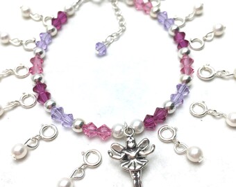Tooth Fairy Bracelet Ensemble. Pearls and Tri-Color Pink With Violet