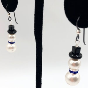 Large White Frosty Snowman Earrings. You Choose Ear Wire and Scarf Color image 2