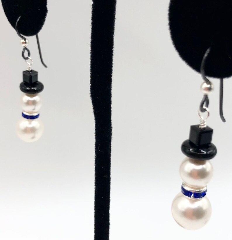 Large White Frosty Snowman Earrings. You Choose Ear Wire and Scarf Color image 2