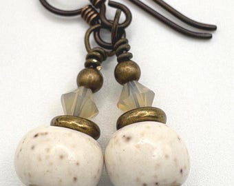 African Speckle Mud Bead Niobium Earrings