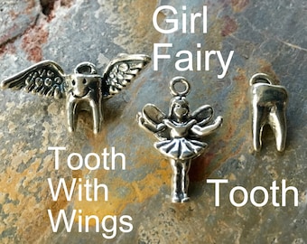 Sterling Silver Tooth Fairy Charm: Whimsical Bracelet/Necklace Pendant
