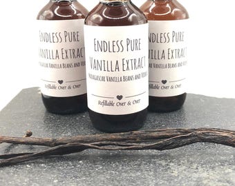 Homemade Pure Endless (Refillable) Vanilla Extract With Vanilla Beans- Small and Medium