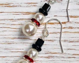 You Choose: White Pearl Snowman Earrings