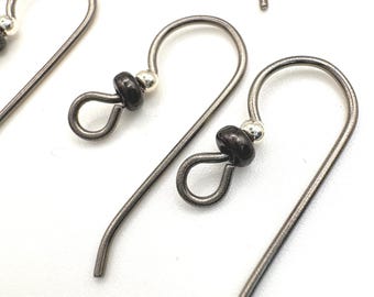 Two Pairs Niobium French Hook with Black Heishi Bead Ear Wires