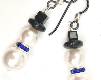 You Pick Color & Ear Wires: Large White Frosty Snowman Niobium Earrings