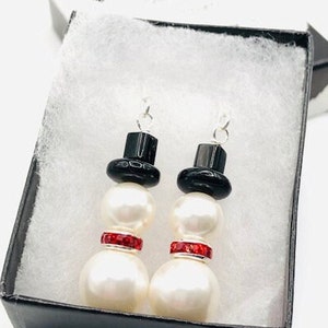 Large White Frosty Snowman Earrings. You Choose Ear Wire and Scarf Color image 3