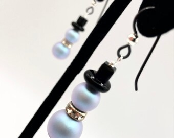 Large Swarovski Frosty Blue Snowman Earrings Hypoallergenic