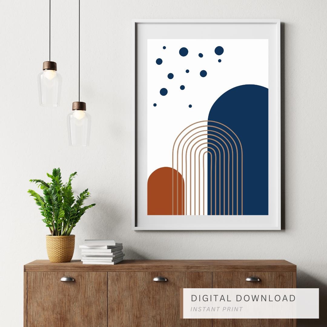 Modern Boho Geometric Wall Art Navy and Rust Abstract Print Minimalist ...