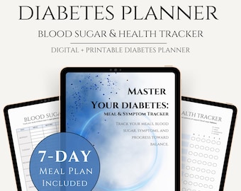 Planificador de diabetes / Registro de azúcar en sangre, seguimiento de A1C y análisis de laboratorio, planificador de comidas, registro de medicamentos, diario de bienestar / Digital e imprimible