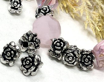 Antique Silver Rose Spacer Beads, Silver Metal Spacer Beads
