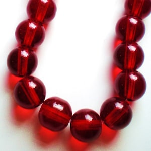 Perles de verre rouge canneberge 1 rang, Perles rondes rouges, intercalaires en verre, Bijoux en verre, 8 mm, 6 mm, 4 mm