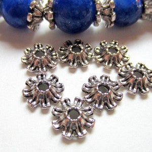 30 Silver bead caps Flower bead caps antique silver beads jewelry making 8mm x 3mm
