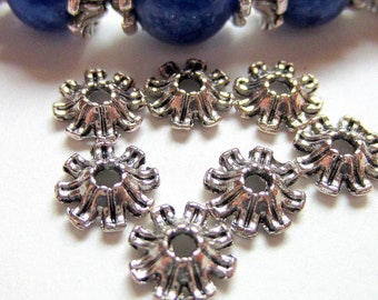 30 Silver bead caps Flower bead caps antique silver beads jewelry making 8mm x 3mm