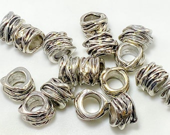 12 pc Metal beads silver wrap textured spacers beads large hole 15x11mm: Hole 8mm