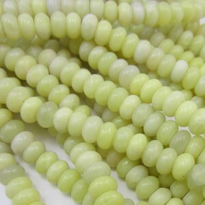 Jade beads pear green gemstone jewels  pale yellow green good luck stone 10mm x 6mm rondelle beads 16 inch strand jewelry supplies