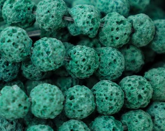 Dark Green Lava Rock Beads 6mm – Natural Stone, 6mm, Essential Oil Diffuser Beads for Jewelry Making & DIY Crafts Qty 1