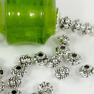30 Antique silver spacer beads textured metal beads ethnic design, small design beads 4.5mm x 3.5mm