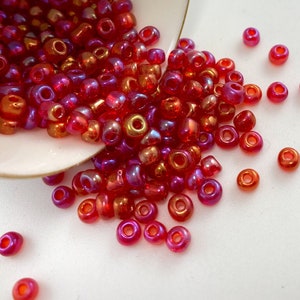 6/0  Dk Red seed beadsTransparent Rainbow Round Glass Seed Beads Red 4mm apx 495pcs/50g a007-4mm-165