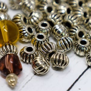 24 Antique Silver Ribbed Spacer Beads, Silver Metal Rondelle Spacer Beads, Lantern Beads