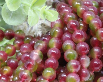 Old Rose Dyed Jade Beads, Round Natural Stone Beads, 1 Strand