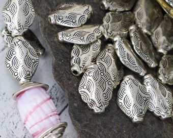 Antique Silver Scalloped Patterned Spacer Bead, Rhombus Shaped Bead, Qty 24