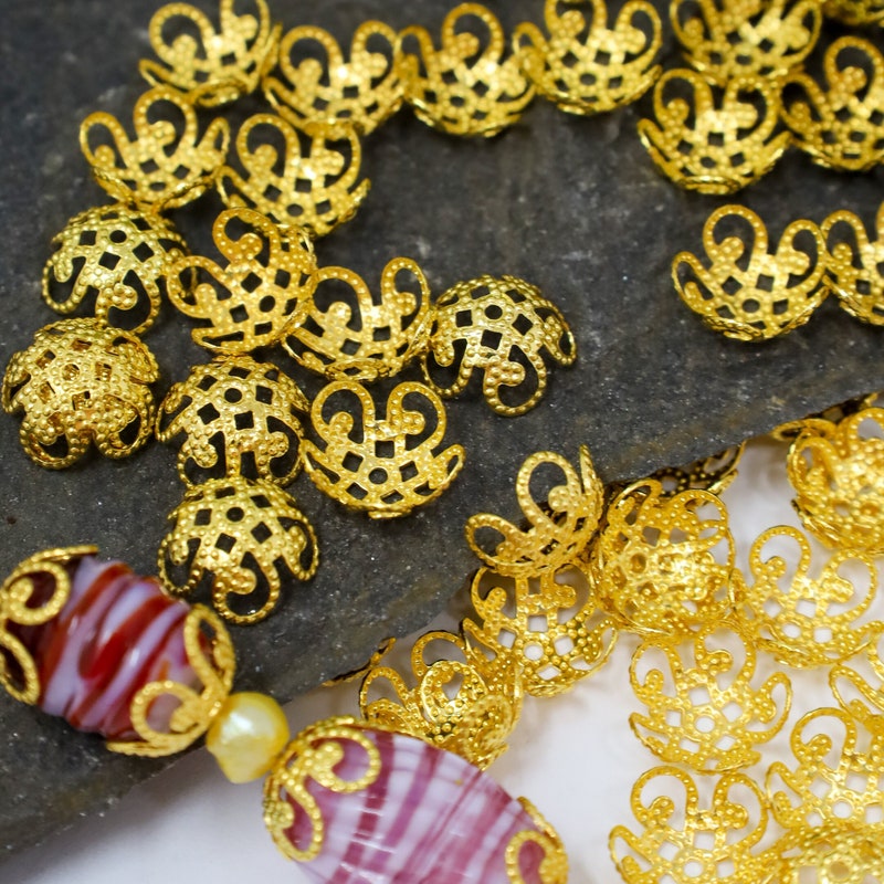 18 Mm Gold Filigree Caps Etsy
