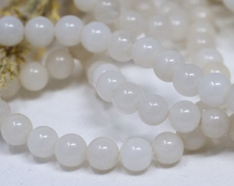 Natural White Jade Beads, White Spacer Beads, Round Beads, 1 Strand