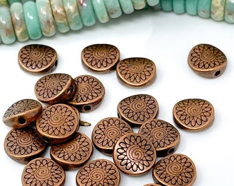 18 Red copper beads 8.5 mm spacers flower disc design lead free jewelry supplies beads