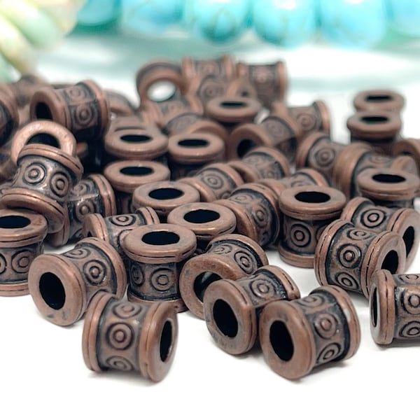 24 Copper Bali Style Tube Spacer Beads, Large Hole Beads for Bracelets, Necklaces, and More