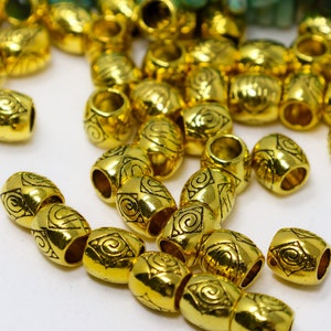 24 Gold Barrel Spacer Beads, Tibetan Style Jewelry, Metal Spacer Beads, DIY jewelry supply