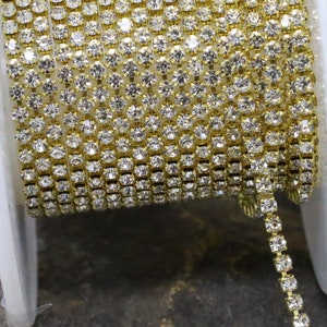 Rhinestone cup chain, 36 inches, unplated, brass chain, crystal chain, 2mm