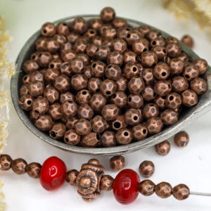 Red Copper Oval Spacer Beads, Bright Copper Shaped Beads, Metal Spacer Beads, Jewelry Findings, 4x3.5mm - Qty 6 gram = 50