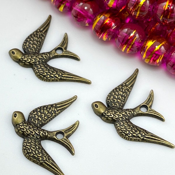 10 swallow bird jewelry charm bronze embellishments 25 x 17x 2mm