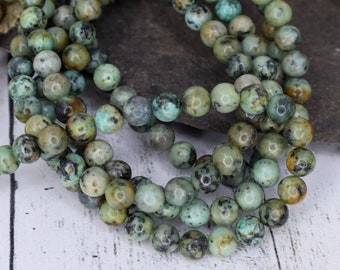 Natural African Turquoise (Jasper), Round Jasper Beads, Natural Gemstone Beads, 1 Strand, 4mm, 6mm or 8mm