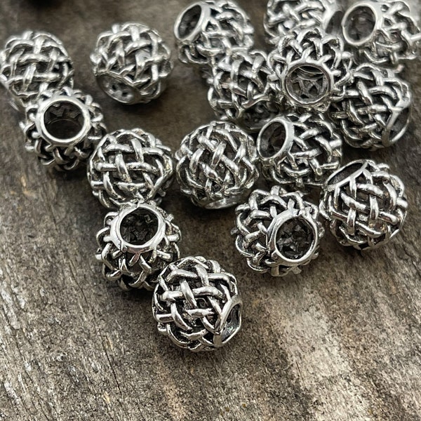 18 silver Metal woven spacers beads large hole 11x9mm: Hole 4.5mm