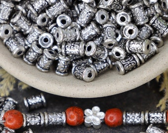 Silver Tube Spacer Bead, Large Hole Bead, Cylinder Bead for Bracelet, Necklaces, Qty 24