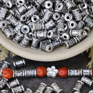 Silver Tube Spacer Bead, Large Hole Bead, Cylinder Bead for Bracelet, Necklaces, Qty 24